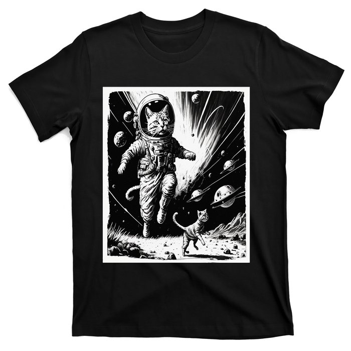 Aliens Abducting cats into Flying UFO Saucer in Cosmic Space T-Shirt