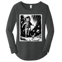 Aliens Abducting cats into Flying UFO Saucer in Cosmic Space Women's Perfect Tri Tunic Long Sleeve Shirt