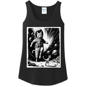 Aliens Abducting cats into Flying UFO Saucer in Cosmic Space Ladies Essential Tank