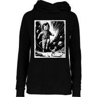 Aliens Abducting cats into Flying UFO Saucer in Cosmic Space Womens Funnel Neck Pullover Hood