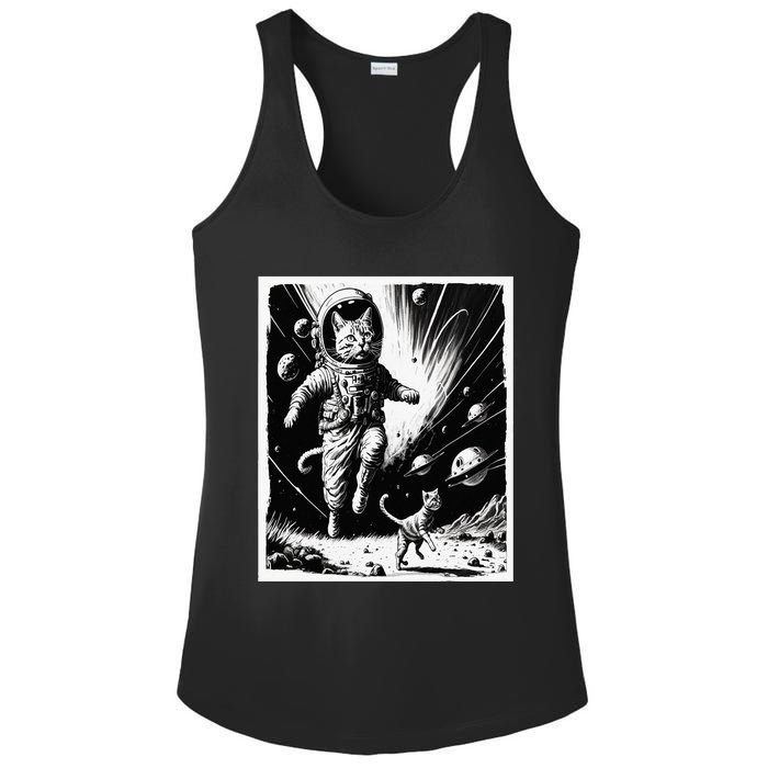 Aliens Abducting cats into Flying UFO Saucer in Cosmic Space Ladies PosiCharge Competitor Racerback Tank