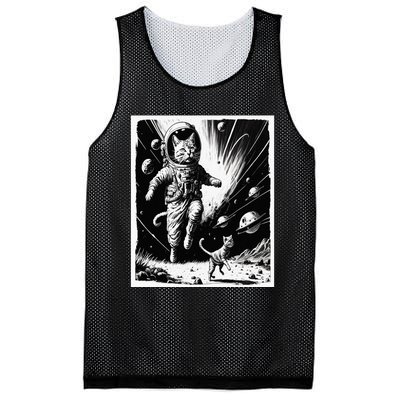 Aliens Abducting cats into Flying UFO Saucer in Cosmic Space Mesh Reversible Basketball Jersey Tank