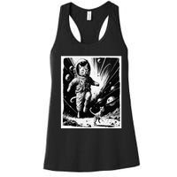 Aliens Abducting cats into Flying UFO Saucer in Cosmic Space Women's Racerback Tank