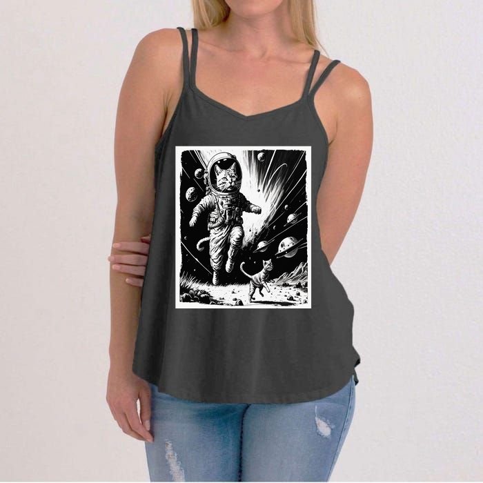 Aliens Abducting cats into Flying UFO Saucer in Cosmic Space Women's Strappy Tank