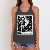 Aliens Abducting cats into Flying UFO Saucer in Cosmic Space Women's Knotted Racerback Tank