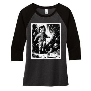 Aliens Abducting cats into Flying UFO Saucer in Cosmic Space Women's Tri-Blend 3/4-Sleeve Raglan Shirt