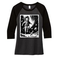 Aliens Abducting cats into Flying UFO Saucer in Cosmic Space Women's Tri-Blend 3/4-Sleeve Raglan Shirt