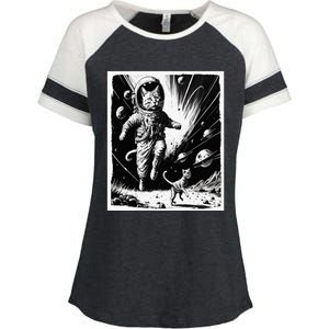 Aliens Abducting cats into Flying UFO Saucer in Cosmic Space Enza Ladies Jersey Colorblock Tee