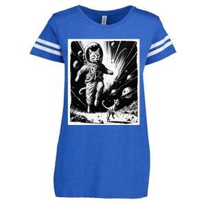 Aliens Abducting cats into Flying UFO Saucer in Cosmic Space Enza Ladies Jersey Football T-Shirt