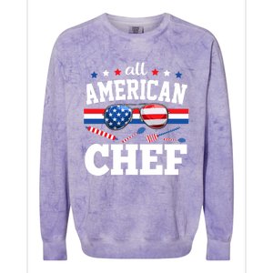 All American Chef 4th Of July Usa Flag Sunglasses Gift Colorblast Crewneck Sweatshirt