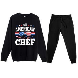 All American Chef 4th Of July Usa Flag Sunglasses Gift Premium Crewneck Sweatsuit Set