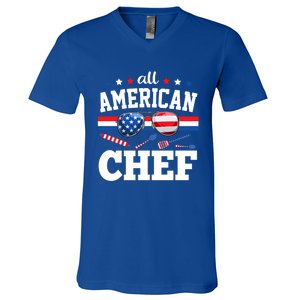 All American Chef 4th Of July Usa Flag Sunglasses Gift V-Neck T-Shirt