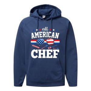 All American Chef 4th Of July Usa Flag Sunglasses Gift Performance Fleece Hoodie