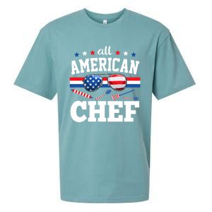 All American Chef 4th Of July Usa Flag Sunglasses Gift Sueded Cloud Jersey T-Shirt