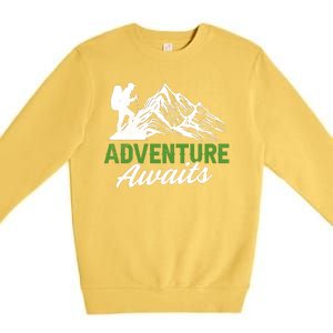 Adventure Awaits Camping Gift Premium Crewneck Sweatshirt