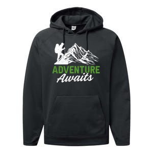 Adventure Awaits Camping Gift Performance Fleece Hoodie