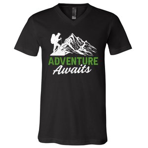 Adventure Awaits Camping Gift V-Neck T-Shirt