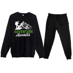 Adventure Awaits Camping Gift Premium Crewneck Sweatsuit Set