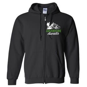 Adventure Awaits Camping Gift Full Zip Hoodie