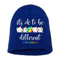 Autism Awareness Cat ItS Ok To Be Different Funny Autistic Short Acrylic Beanie