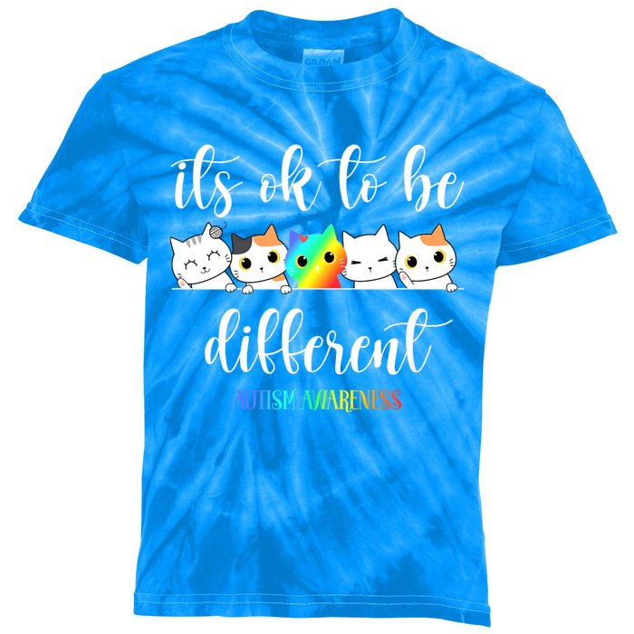 Autism Awareness Cat ItS Ok To Be Different Funny Autistic Kids Tie-Dye T-Shirt