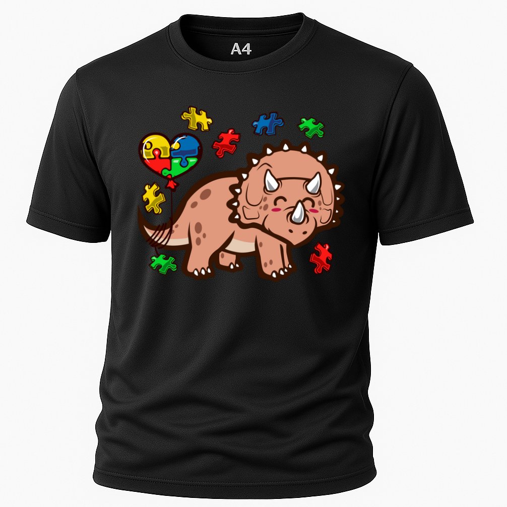 Autism Awareness Cute Triceratops Dinosaur Puzzle Heart Love Gift Cooling Performance Crew T-Shirt