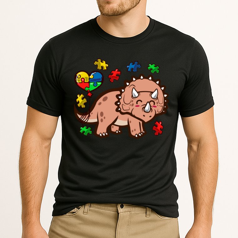 Autism Awareness Cute Triceratops Dinosaur Puzzle Heart Love Gift Cooling Performance Crew T-Shirt
