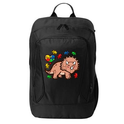 Autism Awareness Cute Triceratops Dinosaur Puzzle Heart Love Gift City Backpack