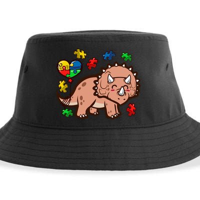 Autism Awareness Cute Triceratops Dinosaur Puzzle Heart Love Gift Sustainable Bucket Hat