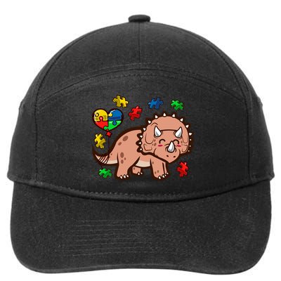 Autism Awareness Cute Triceratops Dinosaur Puzzle Heart Love Gift 7-Panel Snapback Hat