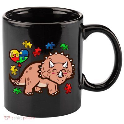 Autism Awareness Cute Triceratops Dinosaur Puzzle Heart Love Gift 11oz C Handle Ceramic Mug