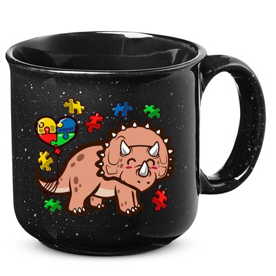 Autism Awareness Cute Triceratops Dinosaur Puzzle Heart Love Gift 15oz Campfire Ceramic Mug