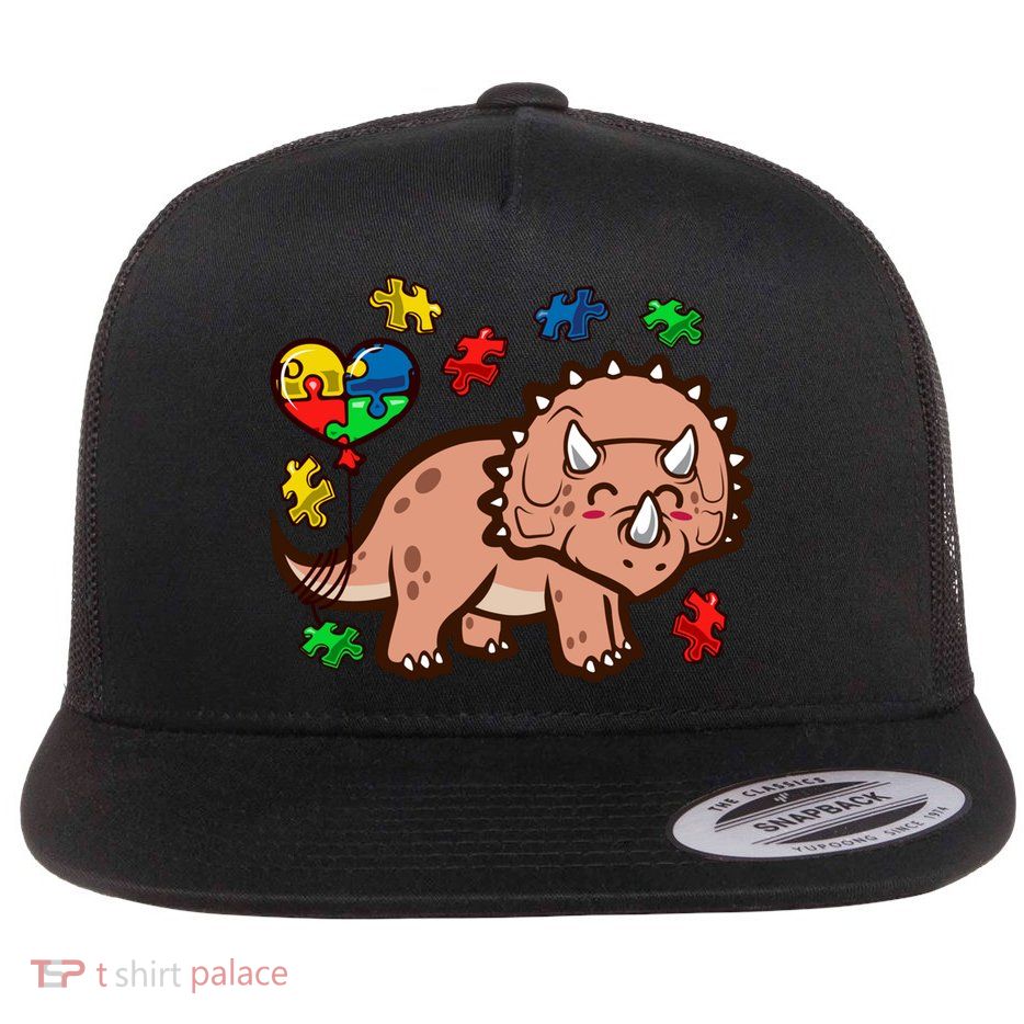 Autism Awareness Cute Triceratops Dinosaur Puzzle Heart Love Gift Flatbill Hat