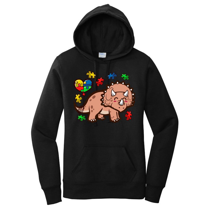 Autism Awareness Cute Triceratops Dinosaur Puzzle Heart Love Gift Women's Pullover Hoodie