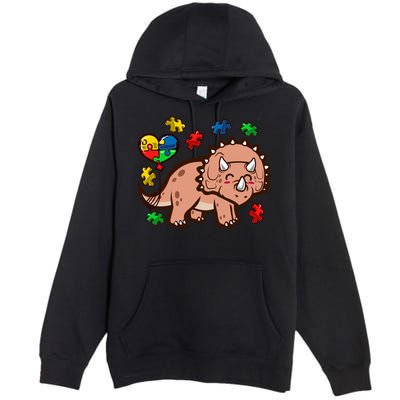 Autism Awareness Cute Triceratops Dinosaur Puzzle Heart Love Gift Premium Pullover Hoodie