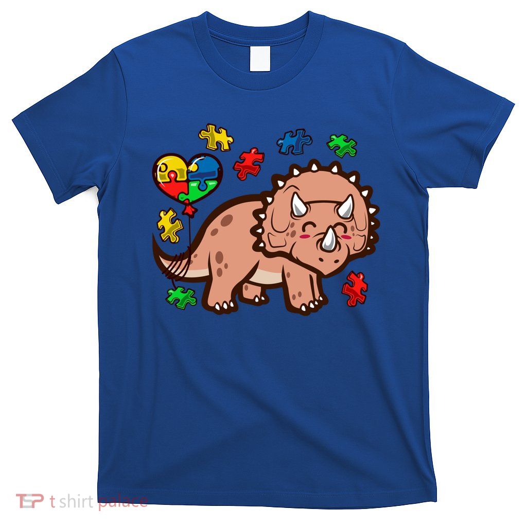Autism Awareness Cute Triceratops Dinosaur Puzzle Heart Love Gift T-Shirt