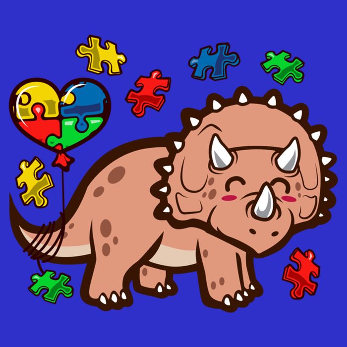 Autism Awareness Cute Triceratops Dinosaur Puzzle Heart Love Gift V-Neck T-Shirt