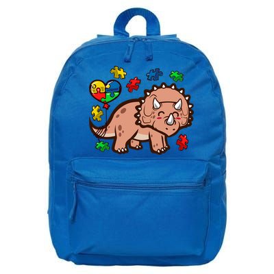 Autism Awareness Cute Triceratops Dinosaur Puzzle Heart Love Gift 16 in Basic Backpack