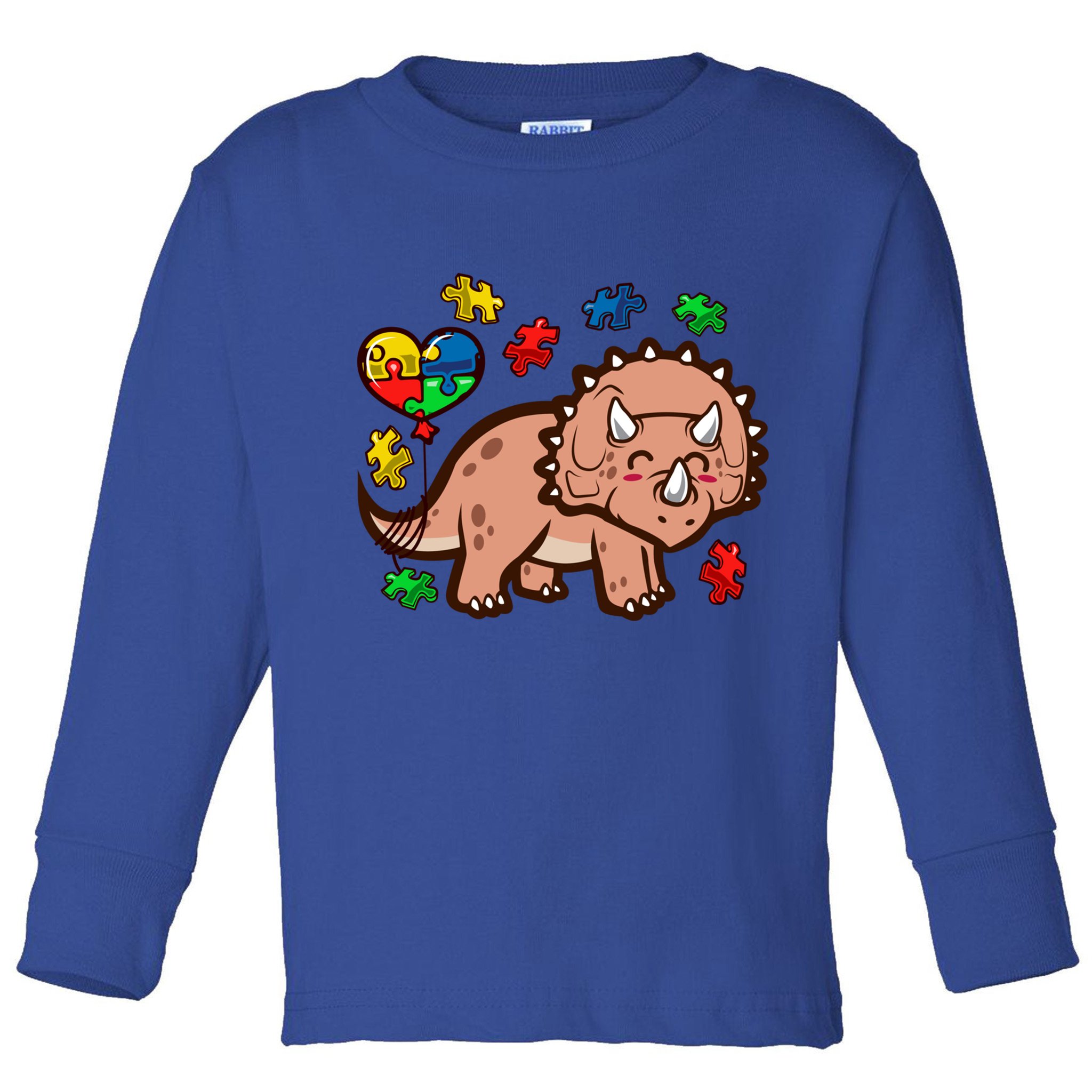 Autism Awareness Cute Triceratops Dinosaur Puzzle Heart Love Gift Toddler Long Sleeve Shirt