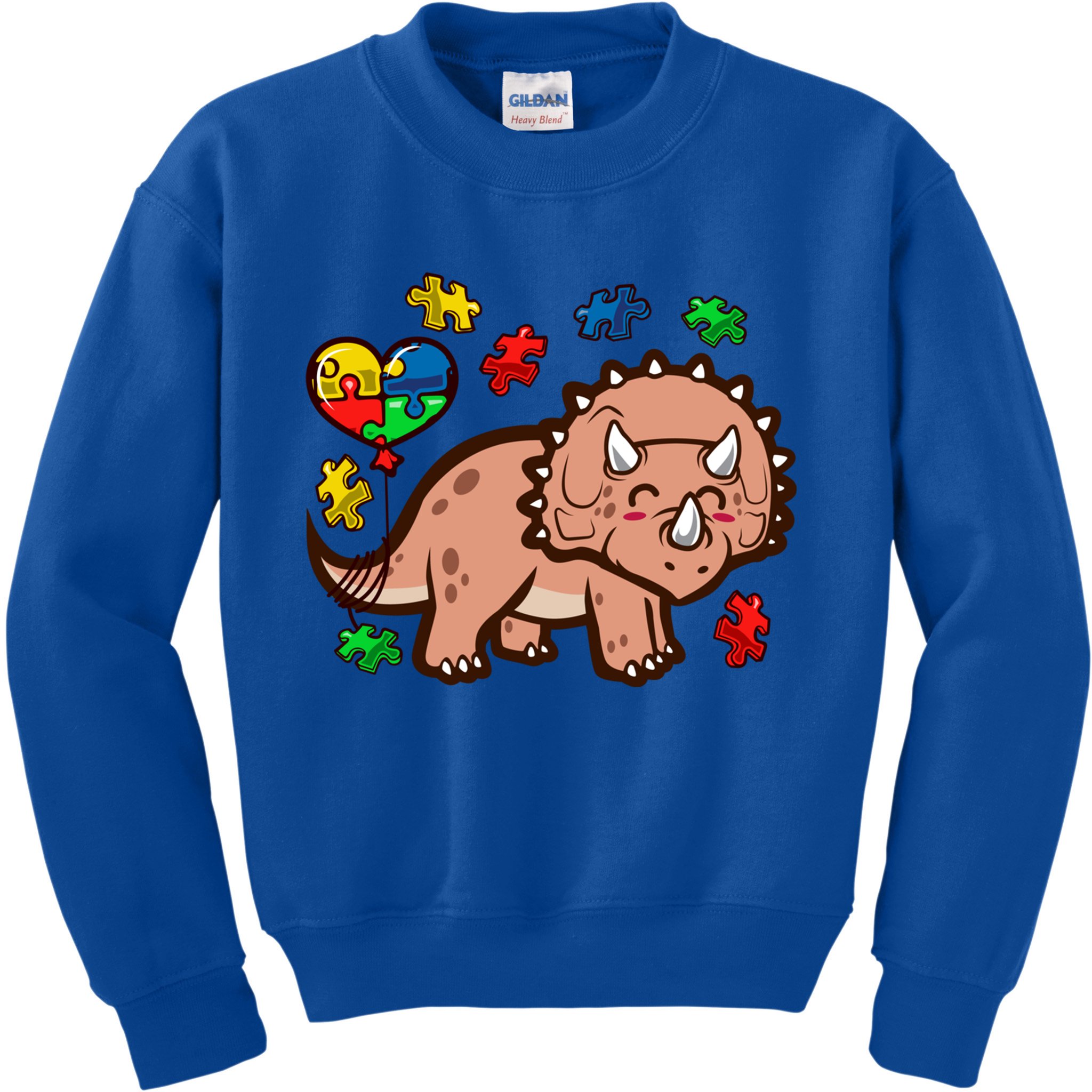 Autism Awareness Cute Triceratops Dinosaur Puzzle Heart Love Gift Kids Sweatshirt