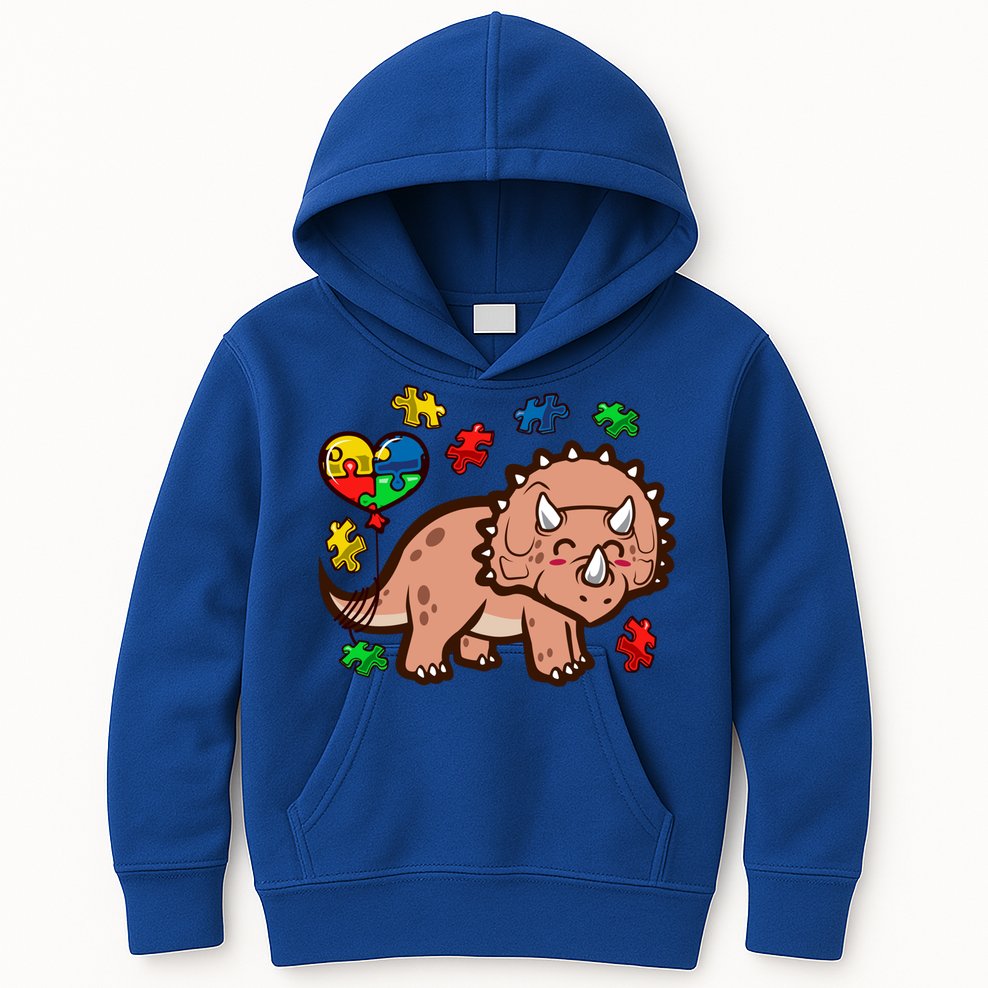 Autism Awareness Cute Triceratops Dinosaur Puzzle Heart Love Gift Kids Hoodie