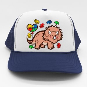 Autism Awareness Cute Triceratops Dinosaur Puzzle Heart Love Gift Trucker Hat