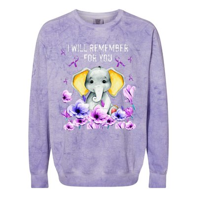 Alzheimer Awareness Cute Elephant I Will Remember For You Colorblast Crewneck Sweatshirt