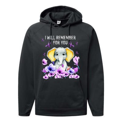 Alzheimer Awareness Cute Elephant I Will Remember For You Performance Fleece Hoodie