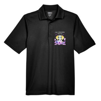 Alzheimer Awareness Cute Elephant I Will Remember For You Men's Origin Performance Pique Polo