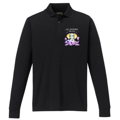 Alzheimer Awareness Cute Elephant I Will Remember For You Performance Long Sleeve Polo