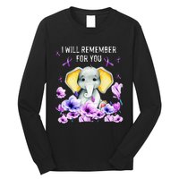 Alzheimer Awareness Cute Elephant I Will Remember For You Long Sleeve Shirt