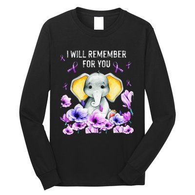 Alzheimer Awareness Cute Elephant I Will Remember For You Long Sleeve Shirt