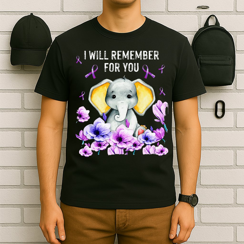 Alzheimer Awareness Cute Elephant I Will Remember For You T-Shirt