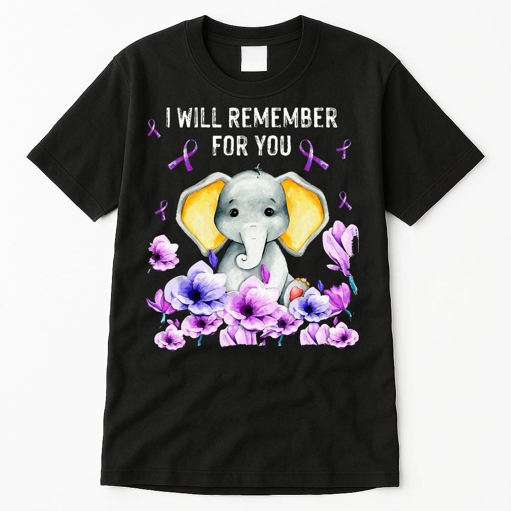 Alzheimer Awareness Cute Elephant I Will Remember For You Tall T-Shirt